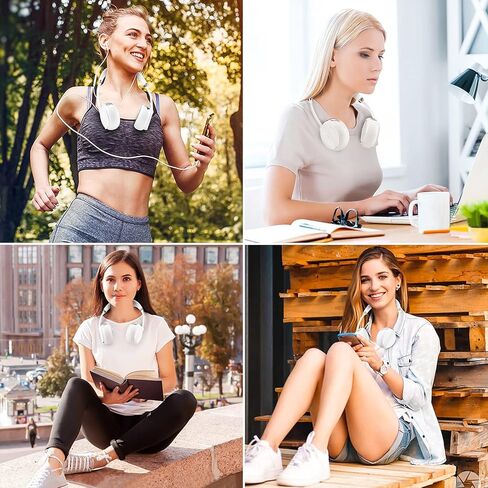 POOCCI Portable Neck Fan, Hands Free Bladeless Fan, USB Rechargeable Wearable Personal Fan, Headphone Design Neck Cooling Fan, USB Powered Neck Fan with 3 Speeds-White in Kuwait