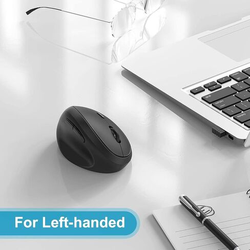 Left-Handed Mouse, 2.4GHz Wireless Left Hand Ergonomic Vertical Mouse with USB Receiver and 3 Adjustable DPI, Compatible for Windows 7/8 / 10, XP, Vista - Black in Kuwait