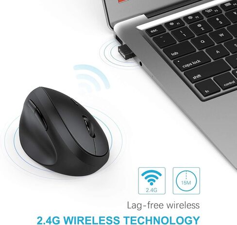 Left-Handed Mouse, 2.4GHz Wireless Left Hand Ergonomic Vertical Mouse with USB Receiver and 3 Adjustable DPI, Compatible for Windows 7/8 / 10, XP, Vista - Black in Kuwait