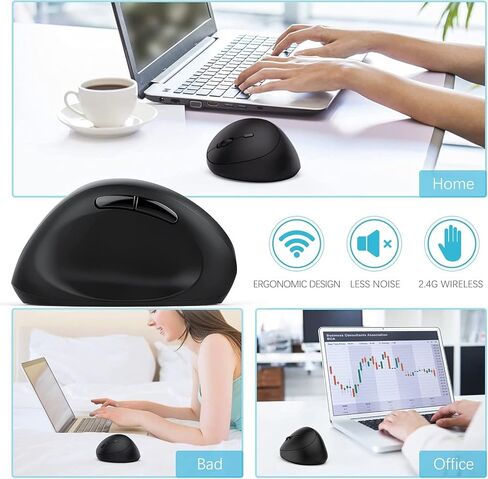 Left-Handed Mouse, 2.4GHz Wireless Left Hand Ergonomic Vertical Mouse with USB Receiver and 3 Adjustable DPI, Compatible for Windows 7/8 / 10, XP, Vista - Black in Kuwait