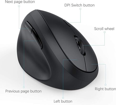 Left-Handed Mouse, 2.4GHz Wireless Left Hand Ergonomic Vertical Mouse with USB Receiver and 3 Adjustable DPI, Compatible for Windows 7/8 / 10, XP, Vista - Black in Kuwait