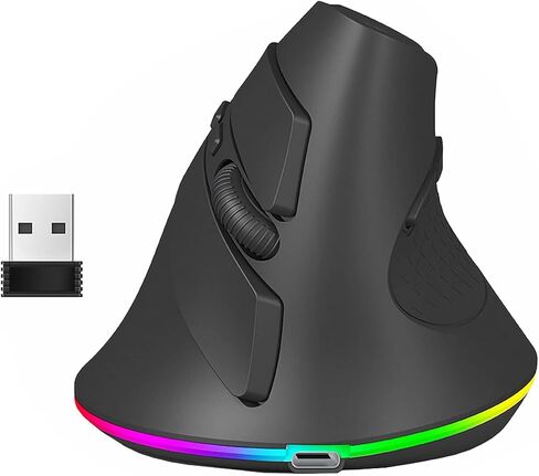 YOCUNKER 2.4G Wireless Bluetooth Vertical Ergonomic Optical Mouse, 1000/1600 /3200 DPI, 5 Buttons&LED Light for Laptop, Desktop, PC, Macbook (Black) in Kuwait