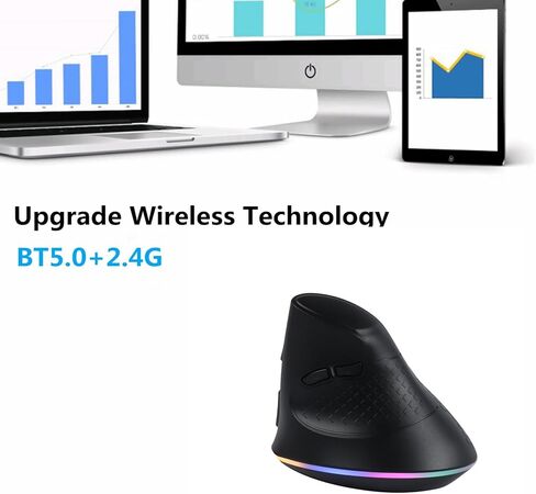YOCUNKER 2.4G Wireless Bluetooth Vertical Ergonomic Optical Mouse, 1000/1600 /3200 DPI, 5 Buttons&LED Light for Laptop, Desktop, PC, Macbook (Black) in Kuwait
