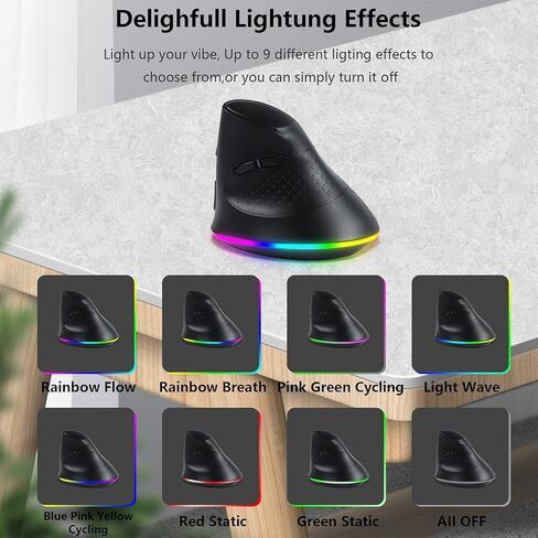 YOCUNKER 2.4G Wireless Bluetooth Vertical Ergonomic Optical Mouse, 1000/1600 /3200 DPI, 5 Buttons&LED Light for Laptop, Desktop, PC, Macbook (Black) in Kuwait