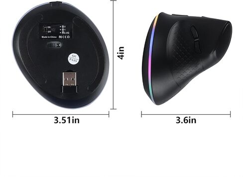 YOCUNKER 2.4G Wireless Bluetooth Vertical Ergonomic Optical Mouse, 1000/1600 /3200 DPI, 5 Buttons&LED Light for Laptop, Desktop, PC, Macbook (Black) in Kuwait