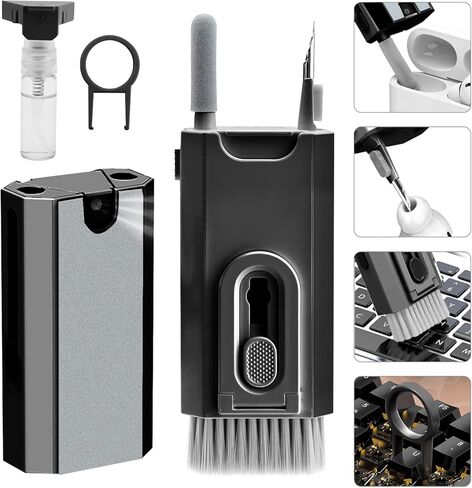 مجموعة تنظيف لوحة المفاتيح 8 في 1، منظف لوحة المفاتيح المحمول مع فرشاة، مجموعة تنظيف إلكترونية متعددة الوظائف للوحة المفاتيح، سماعة الأذن، الكمبيوتر المحمول، الهاتف، شاشة الكمبيوتر، Airpod، الكمبيوتر اللوحي، شاشة اللمس (أسود) in Kuwait