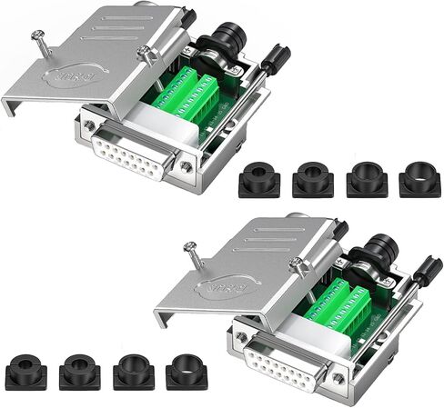 Jienk 2Pcs 17mm Metal Case Solderless DB15 Male Breakout Board Connector, RS232 D-SUB Serial to 15pin Port Terminal Block Thinner Solder-Free Adapter in Saudi Arabia
