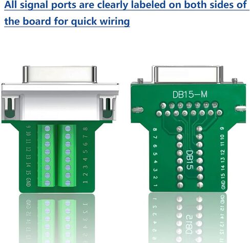 Jienk 2Pcs 17mm Metal Case Solderless DB15 Male Breakout Board Connector, RS232 D-SUB Serial to 15pin Port Terminal Block Thinner Solder-Free Adapter in Saudi Arabia