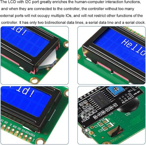 DKARDU 2 قطعة IIC/ I2C/ TWI LCD محول الواجهة التسلسلية وحدة لوحة الواجهة التسلسلية + وحدة عرض LCD LCD1602 أصفر أزرق مع خط دوبونت لاردوينو in Saudi Arabia