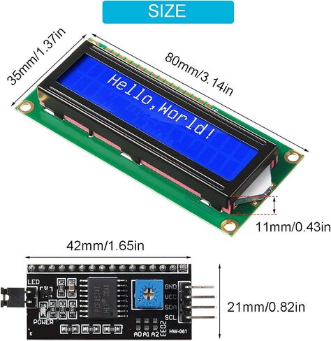 DKARDU 2 قطعة IIC/ I2C/ TWI LCD محول الواجهة التسلسلية وحدة لوحة الواجهة التسلسلية + وحدة عرض LCD LCD1602 أصفر أزرق مع خط دوبونت لاردوينو in Saudi Arabia