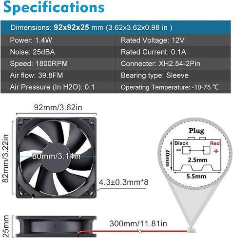 Wathai 92mm 12V DC Brushless Fan 2 Pin PC Case Computer Cooling Fan in Kuwait
