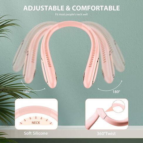 مروحة الرقبة المحمولة من MATEPROX، مروحة تبريد بدون شفرات تعمل ببطارية 4000 مللي أمبير في الساعة، 2023 مراوح شخصية جديدة يمكن ارتداؤها بدون استخدام اليدين مع 3 سرعات تويست 360 درجة وقابلة لإعادة الشحن عبر USB للأماكن الداخلية والخارجية والرياضة - وردي in Kuwait