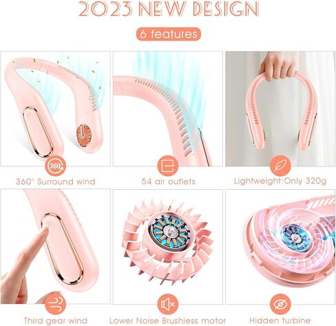 مروحة الرقبة المحمولة من MATEPROX، مروحة تبريد بدون شفرات تعمل ببطارية 4000 مللي أمبير في الساعة، 2023 مراوح شخصية جديدة يمكن ارتداؤها بدون استخدام اليدين مع 3 سرعات تويست 360 درجة وقابلة لإعادة الشحن عبر USB للأماكن الداخلية والخارجية والرياضة - وردي in Kuwait