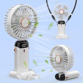 Karnaim Portable Handheld Fan, Foldable 5000mAh USB Rechargeable Battery Operated Fan, 90°Adjustable Mini Desk Fan, LCD Quiet Small Personal Neck Fan with 5 Speeds Setting for Office, Travel in Saudi Arabia