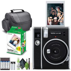 Fujifilm Instax Mini 40 Instant Camera Vintage Black Style Bundle with Fuji Instax Mini Film 20 Exposures + 4 Rechargeable Batteries, Perfect Camera for Kids, Birthday, Wedding, Or Any Occasion