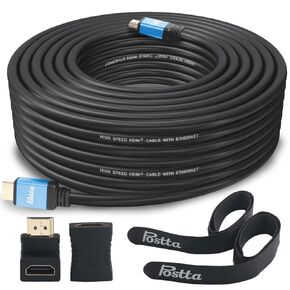 Postta HDMI Cable 20 Feet HDMI 2.0V Cable with 2 Piece Cable Ties+2 Piece HDMI Adapters Support 4K 2160P,1080P,3D,Audio Return and Ethernet-Blue