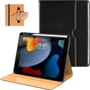 حافظة iPad 9th/8th/7th Generation 10.2 بوصة Pro 10.5 بوصة Air 3 2021/2020/2019/2017 مع حامل قلم رصاص - غطاء تابلت من الجلد الفاخر للأعمال، حامل أخدود زوايا عرض متعددة - أزرق داكن in Kuwait