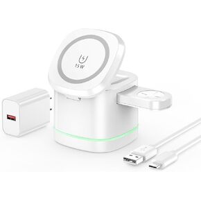 شاحن لاسلكي مغناطيسي 3 في 1 لأجهزة Apple من Gonat، محطة شحن لاسلكية محمولة مناسبة لسلسلة Airpods، متوافق مع سلسلة iWatch، حامل هاتف لسلسلة iPhone 15/14/13/12 in Kuwait