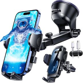 YRU True Military-Grade [360° Rotation Suction] 2026 Ultimate Car Phone Holder Mount【90+LBS Safest Strongest & Patent Certs】 Dash Windshield for iPhone 17 16 Pro Max Speakerphones, Gloss Black in Saudi Arabia