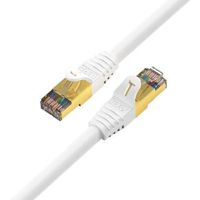 Tera Grand - Premium CAT7 Double Shielded 10 Gigabit 600MHz Ethernet Patch Cable for Modem Router LAN Network, Gold Plated Shielded RJ45 Connectors, 7 ft White, 2-Pack in Kuwait