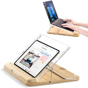 Acrylic iPad Drawing Tablet Stand, Solid Wooden Adjustable Angles Desktop Holder, Portable Foldable Laptop Holder with Wrist Rest & Pencil Holder Compatible with Devices 14 Inches and Below