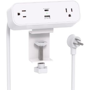 Desk Clamp Power Strip, 65W 10ft Desk Power Strip - 2 Outlets Desktop Power Strip with USB C 65W, USB A(QC 18W) Desktop Desk Clamp Desk Power Station for Office, Home