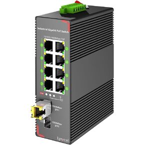 5-Port Industrial PoE Gigabit Din Rail Ethernet Switch, 4 x Gigabit PoE+ Ports, 65W PoE 48V Output, 1 x SFP Gigabit Slot with One Gigabit SFP LC Module, IP40 Unmanaged, with Power Supply