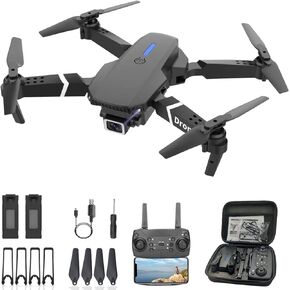 Drone with Dual Camera for Adults, Foldable RC Quadcopter for Beginners, Toys Drone, 1080P FPV Video, 3 Batteries, Carrying Case, One Key Start, Headless Mode, Waypoints fly, 360° Flips