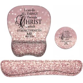 Mouse Pad Wrist Support and Keyboard Wrist Rest Set with Coasters, Stay Positive Work Hard and Make It Happen Inspirational Quote Non-Slip PU Base Ergonomic Mousepad for Home Office Working Studying
