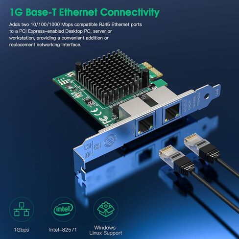 1G Gigabit Ethernet Converged Network Card, Dual RJ45 Port Server Network Card with Intel 82571 Chipset Ethernet Adapter Low Profile LAN NIC Card for Support PXE for Windows/Windows Server/Linux in Kuwait