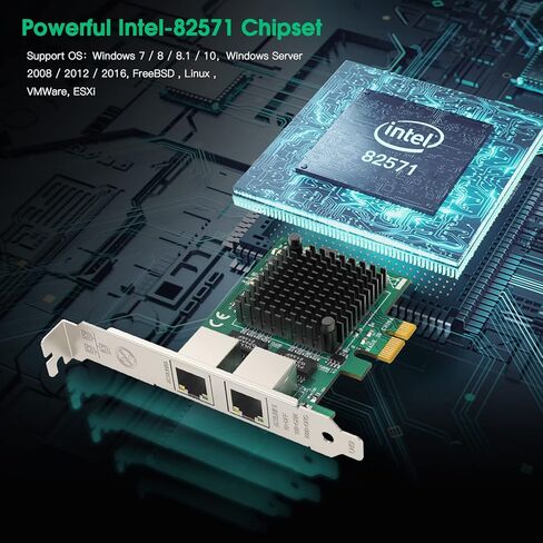 1G Gigabit Ethernet Converged Network Card, Dual RJ45 Port Server Network Card with Intel 82571 Chipset Ethernet Adapter Low Profile LAN NIC Card for Support PXE for Windows/Windows Server/Linux in Kuwait