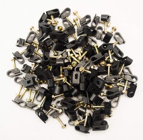 Stanz (TM) Flex Single Coaxial Cable Clips, Cat6, Electrical Wire Cable Clip, 1/4 in (6 mm) Screw Clip and Fastener, Black (100 Pieces per Bag) in Kuwait
