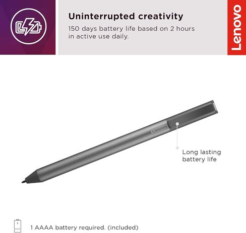 Lenovo USI Stylus Pen, Chrome OS Support, 4,096 Levels of Pressure Sensitivity, 150 Days Battery Life, AAAA Battery, Works with Chromebook, GX81B10212,Grey in Kuwait