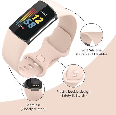 TopPerfekt Bands متوافقة مع Fitbit Charge 5، سوار ساعة بديل من السيليكون الناعم القابل للتعديل وأساور معصم لتتبع الأنشطة Charge 5 للنساء والرجال in Kuwait