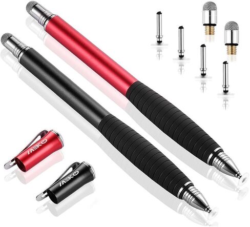 MEKO (2nd Generation) [2 in 1 Precision Series] Disc Stylus Pen for iPhone, iPad Pro/Mini/Air, Samsung Galaxy and All Touch Screen Devices Bundle with 6 Replacement Tips,Pack of 2(Black/Rose Gold) in Kuwait