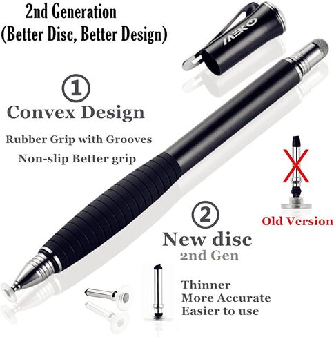 MEKO (2nd Generation) [2 in 1 Precision Series] Disc Stylus Pen for iPhone, iPad Pro/Mini/Air, Samsung Galaxy and All Touch Screen Devices Bundle with 6 Replacement Tips,Pack of 2(Black/Rose Gold) in Kuwait