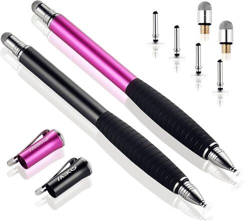 MEKO (2nd Generation) [2 in 1 Precision Series] Disc Stylus Pen for iPhone, iPad Pro/Mini/Air, Samsung Galaxy and All Touch Screen Devices Bundle with 6 Replacement Tips,Pack of 2(Black/Rose Gold) in Kuwait