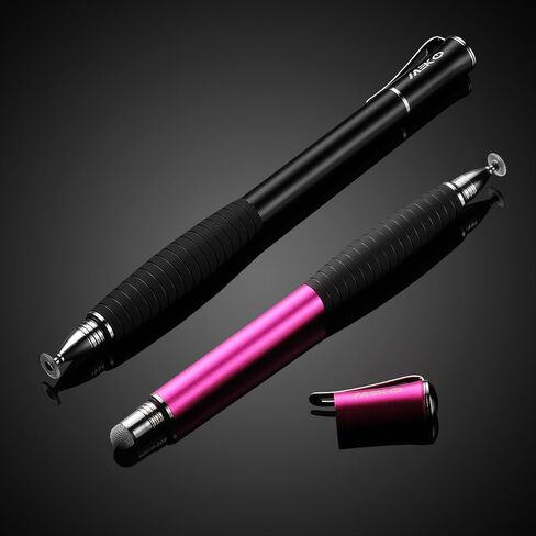 MEKO (2nd Generation) [2 in 1 Precision Series] Disc Stylus Pen for iPhone, iPad Pro/Mini/Air, Samsung Galaxy and All Touch Screen Devices Bundle with 6 Replacement Tips,Pack of 2(Black/Rose Gold) in Kuwait