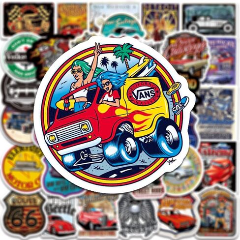 Vintage Car Stickers,Jumbo Decals,100 Pcs Cute Stickers for Phone Case Laptop Water Botter,Vinyl Decorations Waterproof for Skateboard Guitar Birthday Party Supplies for Adults Teens in Saudi Arabia