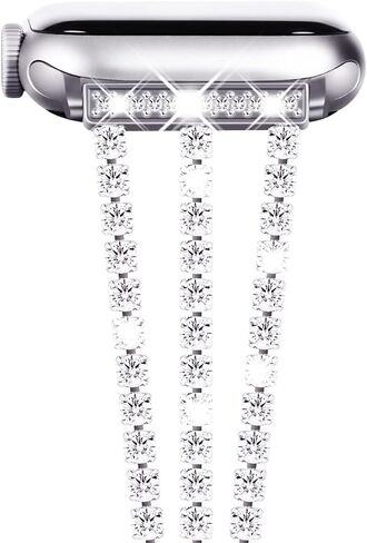 NewWays متوافق مع Apple Watch Band Series 8 Series 7 41mm 40mm SE Series 6 5 4 3 38mm، سوار من الألماس اللامع لساعة iWatch Band النسائية (فضي لامع) in Kuwait