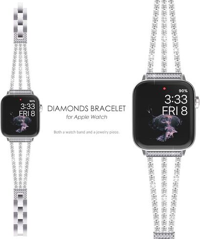 NewWays متوافق مع Apple Watch Band Series 8 Series 7 41mm 40mm SE Series 6 5 4 3 38mm، سوار من الألماس اللامع لساعة iWatch Band النسائية (فضي لامع) in Kuwait