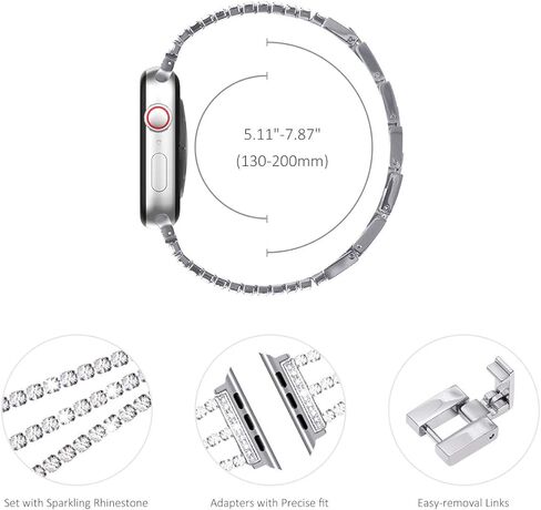 NewWays متوافق مع Apple Watch Band Series 8 Series 7 41mm 40mm SE Series 6 5 4 3 38mm، سوار من الألماس اللامع لساعة iWatch Band النسائية (فضي لامع) in Kuwait