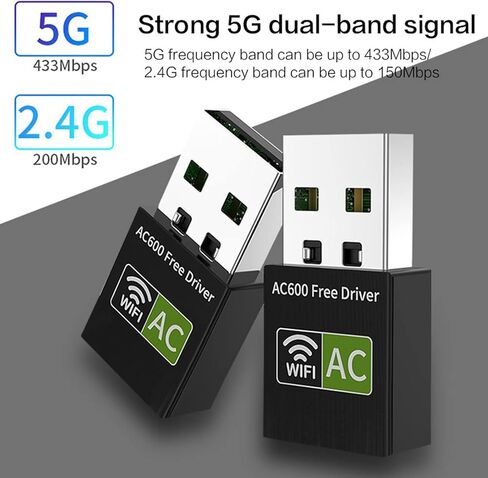 USB WiFi Adapter, 600Mbps Wireless WiFi Network Adapters for PC, Dual Band External WiFi Adapter (433 Mbps/5 GHz, 200 Mbps/2.4 GHz) 802.11ac, for Windows 10/8/7/XP/Linux/Mac, Plug and Plug in Kuwait