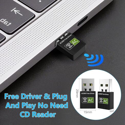 USB WiFi Adapter, 600Mbps Wireless WiFi Network Adapters for PC, Dual Band External WiFi Adapter (433 Mbps/5 GHz, 200 Mbps/2.4 GHz) 802.11ac, for Windows 10/8/7/XP/Linux/Mac, Plug and Plug in Kuwait