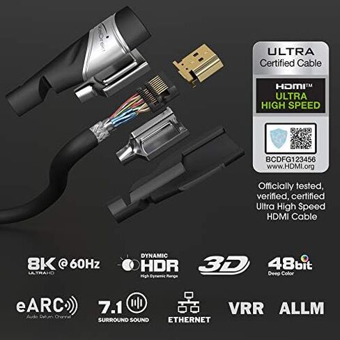 8K HDMI 2.1 Cable – 6ft – Ultra High Speed HDMI Cord, Officially Licensed & Designed in Germany (HDMI 2.1 Certified, 8K@60Hz, HDMI eARC, Perfect for PS5/Xbox/Switch, Silver/Black) – by CableDirect in Kuwait