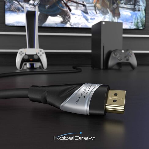 8K HDMI 2.1 Cable – 6ft – Ultra High Speed HDMI Cord, Officially Licensed & Designed in Germany (HDMI 2.1 Certified, 8K@60Hz, HDMI eARC, Perfect for PS5/Xbox/Switch, Silver/Black) – by CableDirect in Kuwait