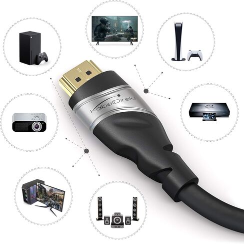 8K HDMI 2.1 Cable – 6ft – Ultra High Speed HDMI Cord, Officially Licensed & Designed in Germany (HDMI 2.1 Certified, 8K@60Hz, HDMI eARC, Perfect for PS5/Xbox/Switch, Silver/Black) – by CableDirect in Kuwait