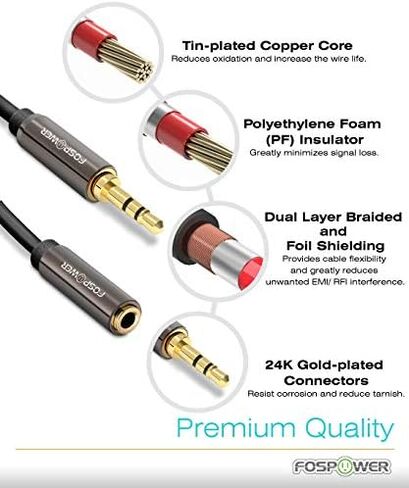 FosPower 3.5mm Male to Female Audio Extension Cable, 24K Gold Plated, 6 FT in Kuwait