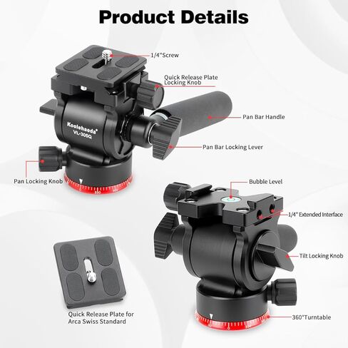 حامل ثلاثي الرأس مدمج من كولهاودا مع لوحة من نوع أرككا لكاميرات الفيديو المدمجة، كاميرات فيديو غير عاكسة وكاميرات دي اس ال ار، تحميل يصل إلى 3 كجم - VL305Q in Kuwait