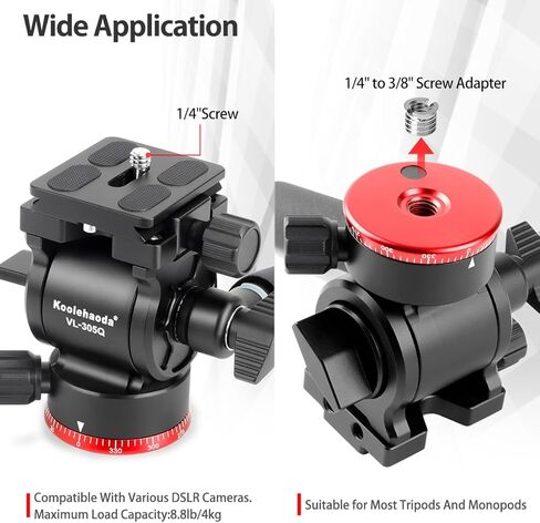 حامل ثلاثي الرأس مدمج من كولهاودا مع لوحة من نوع أرككا لكاميرات الفيديو المدمجة، كاميرات فيديو غير عاكسة وكاميرات دي اس ال ار، تحميل يصل إلى 3 كجم - VL305Q in Kuwait